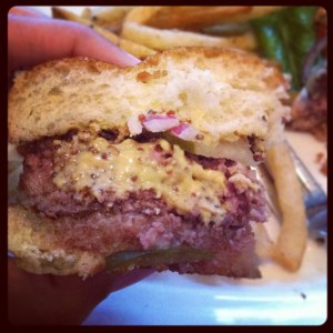 just how I like it: red onion, pickle, Dijon mustard